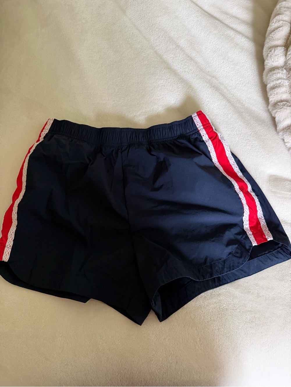 Old Navy Women’s Navy Athletic Shorts with Red & White Side Stripe